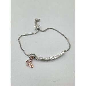 You Are Beautiful Silver Bracelet Rose Gold Swaraovski Crystal Butterfly Charm